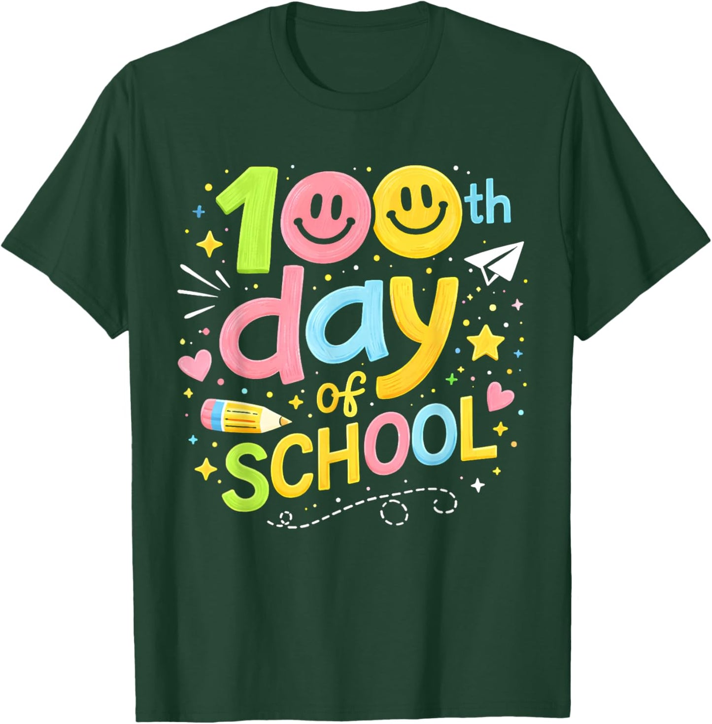 100th Day of School Teacher Girls Kids 100 Days of School T-Shirt - T-Shirt | Forest
