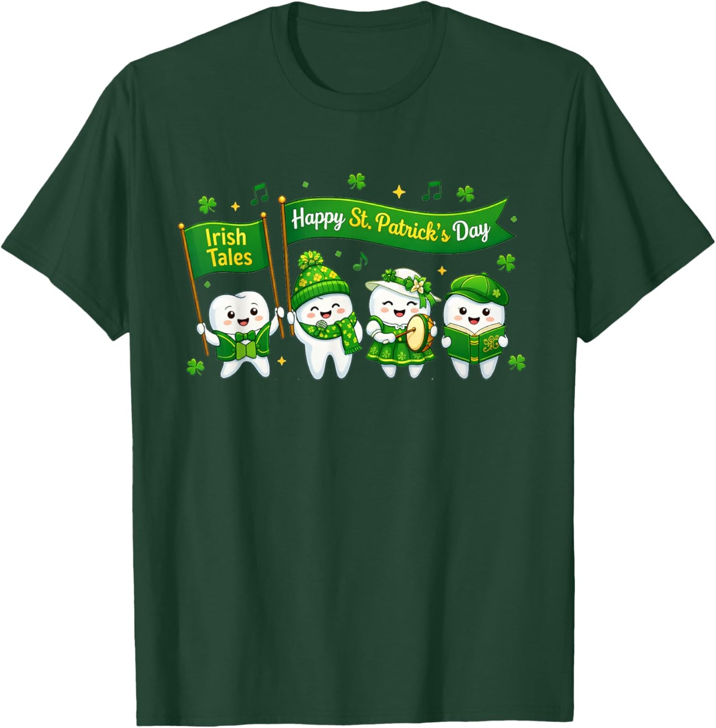 Happy st Patricks Day Dental Tooth Characters Irish Tales T-Shirt - T-Shirt | Forest