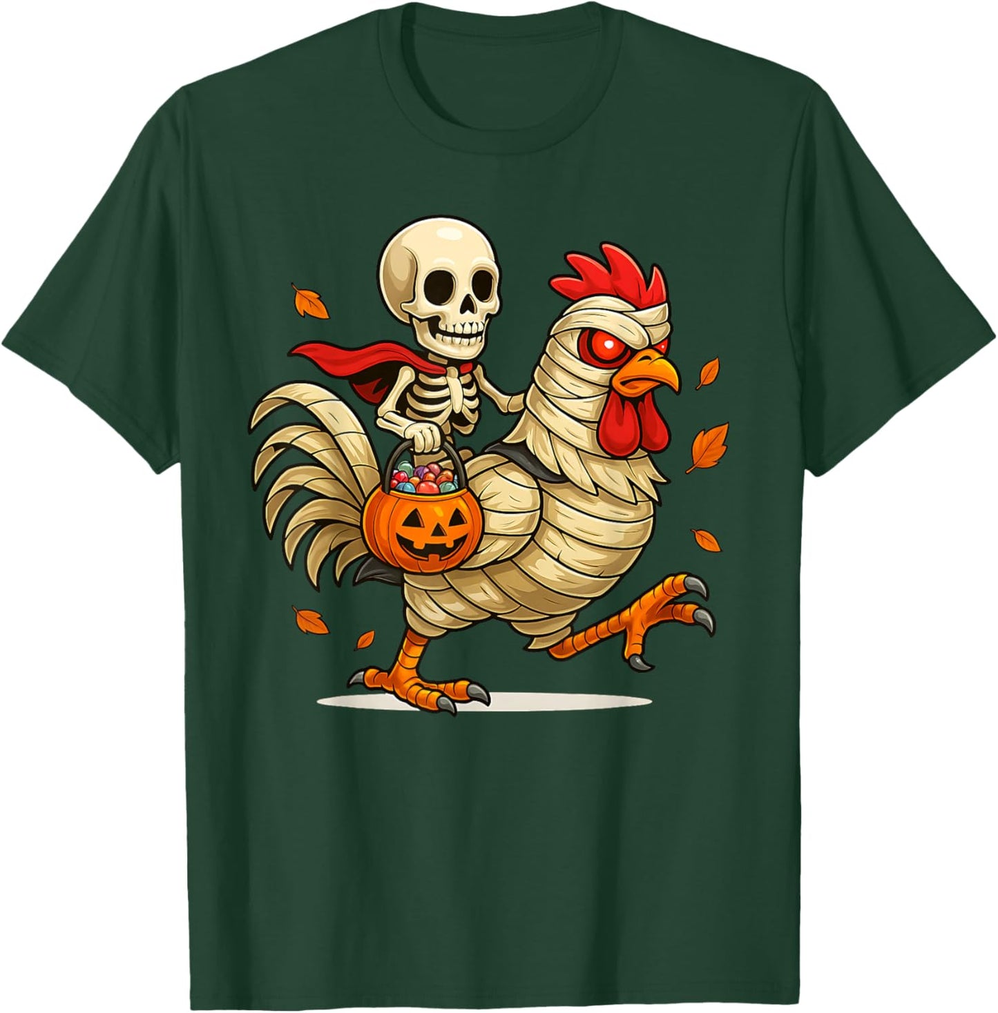 Funny Skeleton Riding a Mummy Chicken Halloween Costume T-Shirt - T-Shirt | Forest