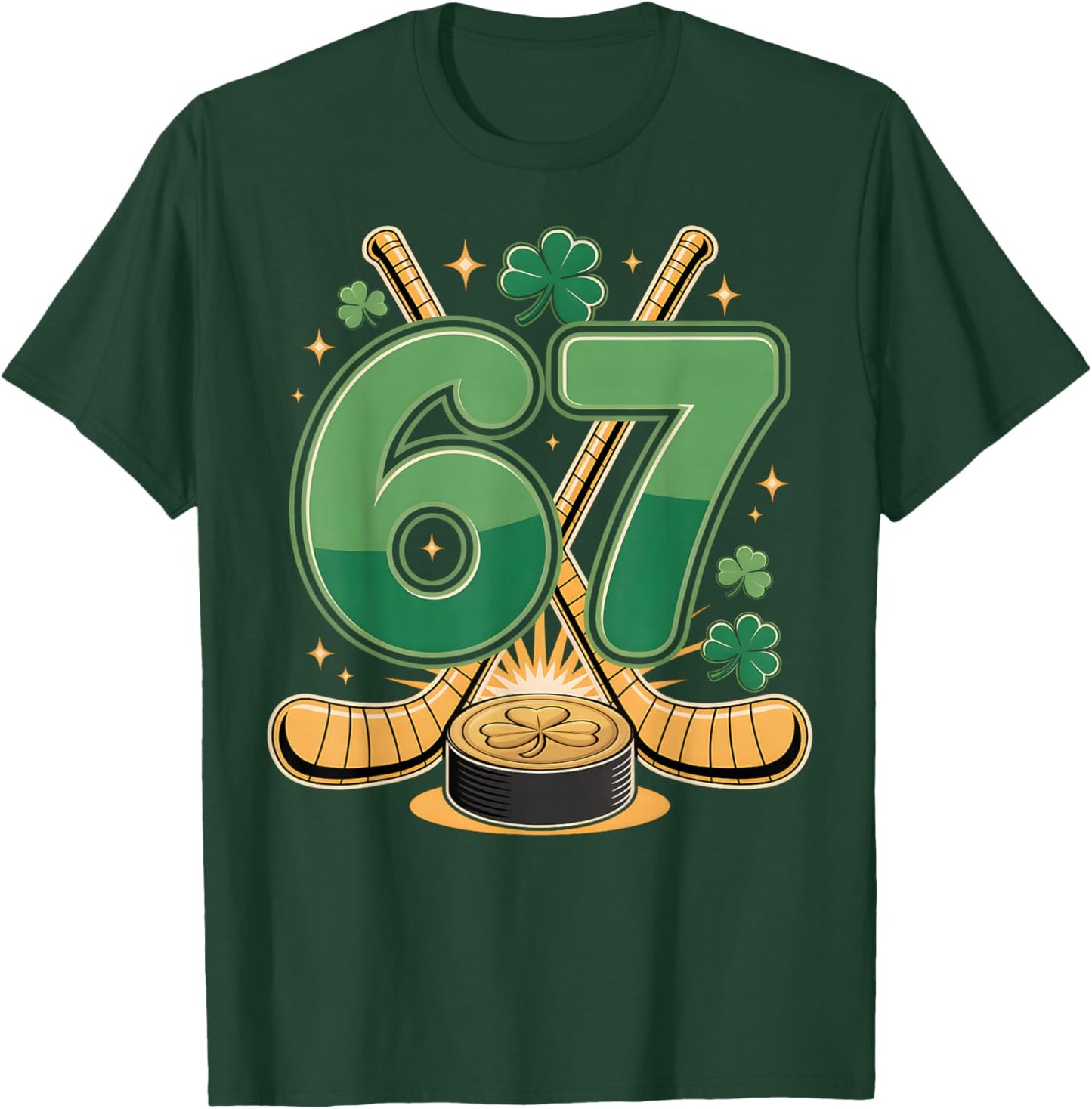 St Patricks Day Number 67 Hockey Lucky Shamrock Clover T-Shirt - T-Shirt | Forest