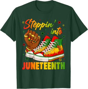 Steppin' Into Juneteenth Black History Month Black Sneakers T-Shirt - T-Shirt | Forest