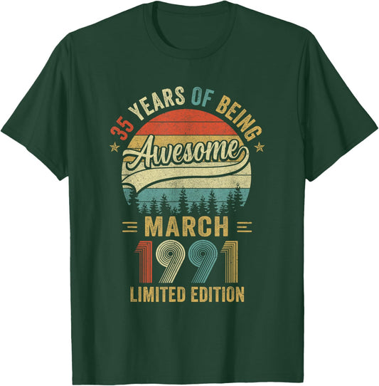 Vintage March 1991 Old 35Th Birthday Men Women T-Shirt - T-Shirt | Forest