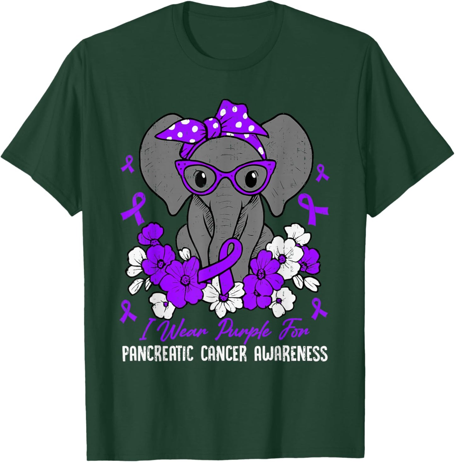 Pancreatic Cancer Awareness Elephant Ribbon Purple Support T-Shirt - T-Shirt | Forest