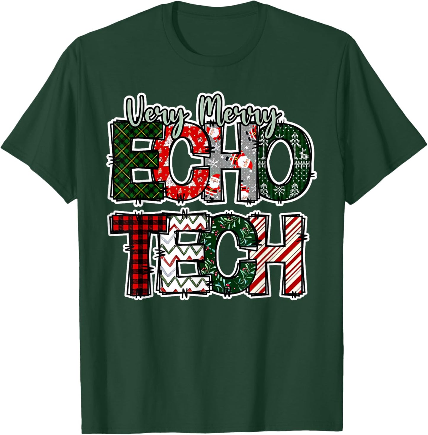 Very Merry Echo Tech Christmas Cardiac Sonographer Nurse T-Shirt - T-Shirt | Forest
