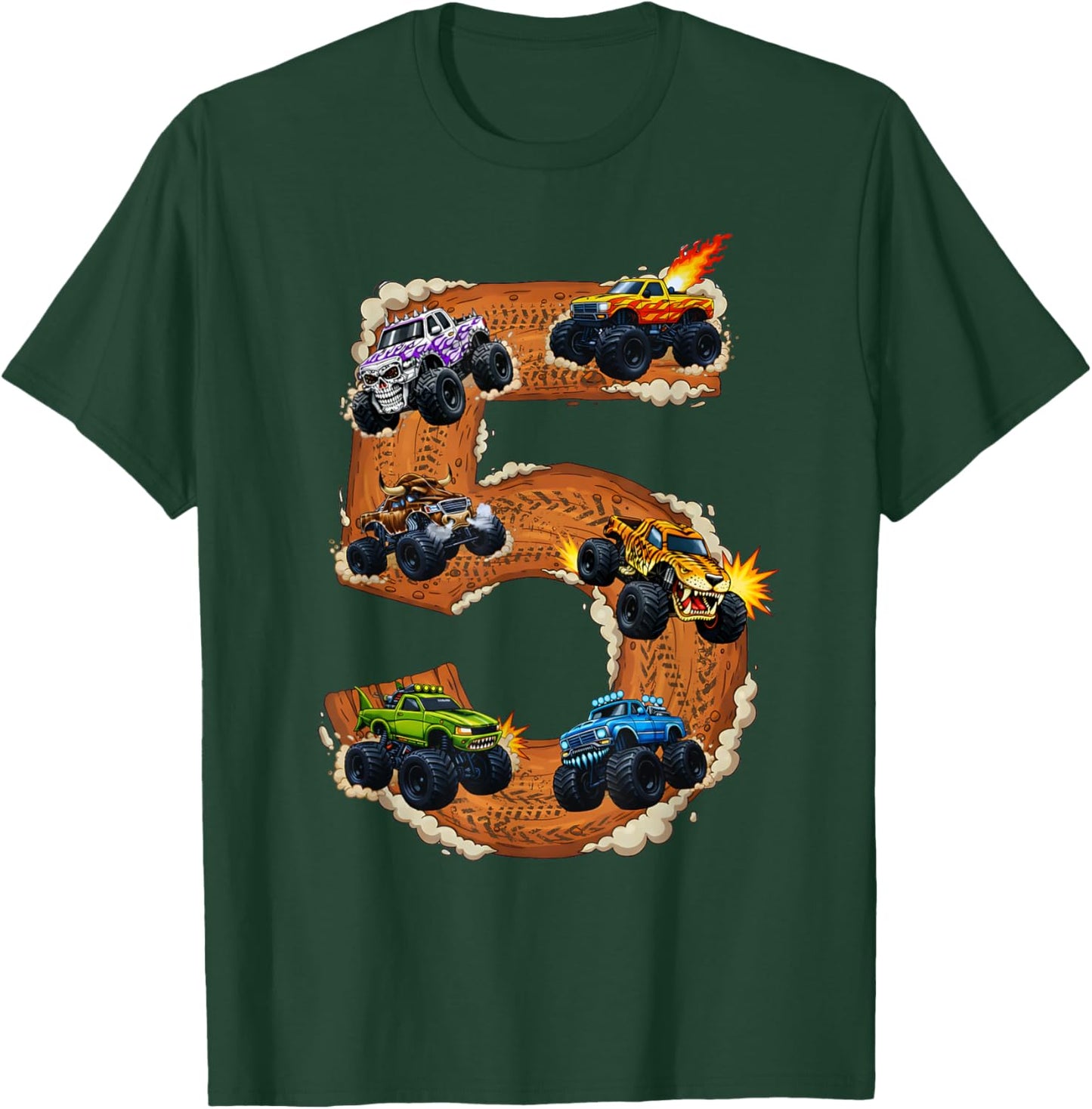 5 Year Old Monster Truck Boy Toddler 5th Birthday Party T-Shirt - T-Shirt | Forest
