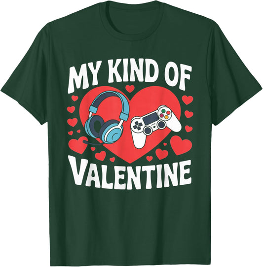 Gaming Controller Heart Gamer Boys My Kind of Valentine Day T-Shirt - T-Shirt | Forest