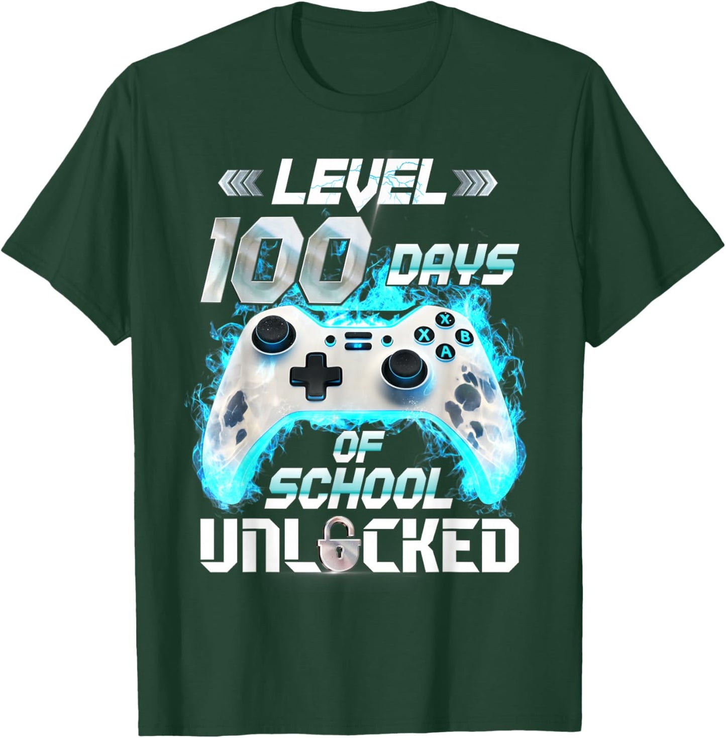Level 100 Days of School Unlocked Video Gamer T-Shirt - T-Shirt | Forest