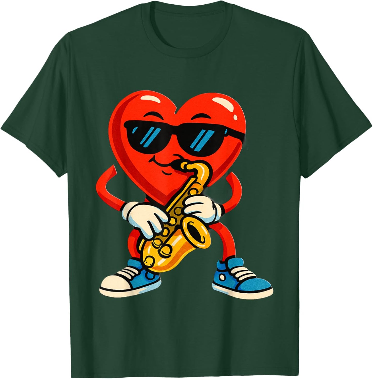 A Fun Cartoon RED Heart Playing Saxophone T-Shirt - T-Shirt | Forest