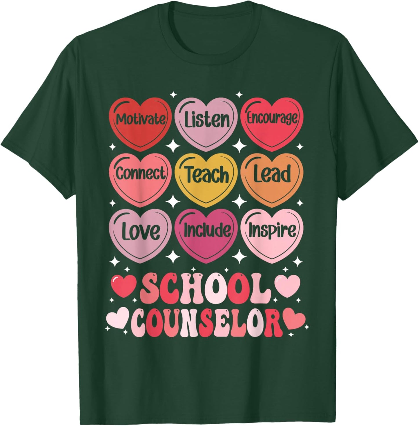 School Counselor Valentine's Day Counseling Positive Hearts T-Shirt - T-Shirt | Forest