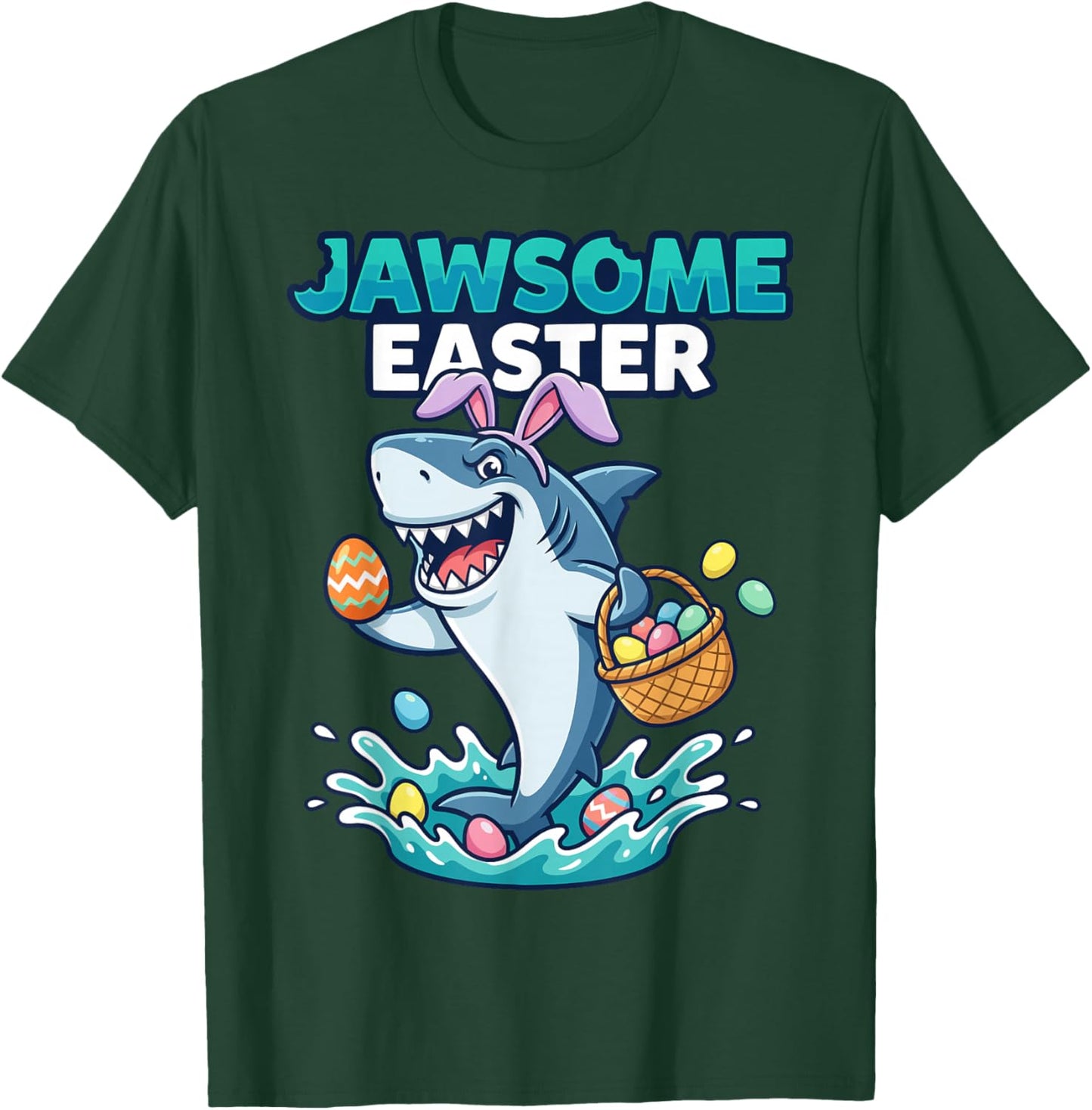 Jawsome Happy Bunny Egg Hunt Toddler Kids Outfit Boys Easter T-Shirt - T-Shirt | Forest