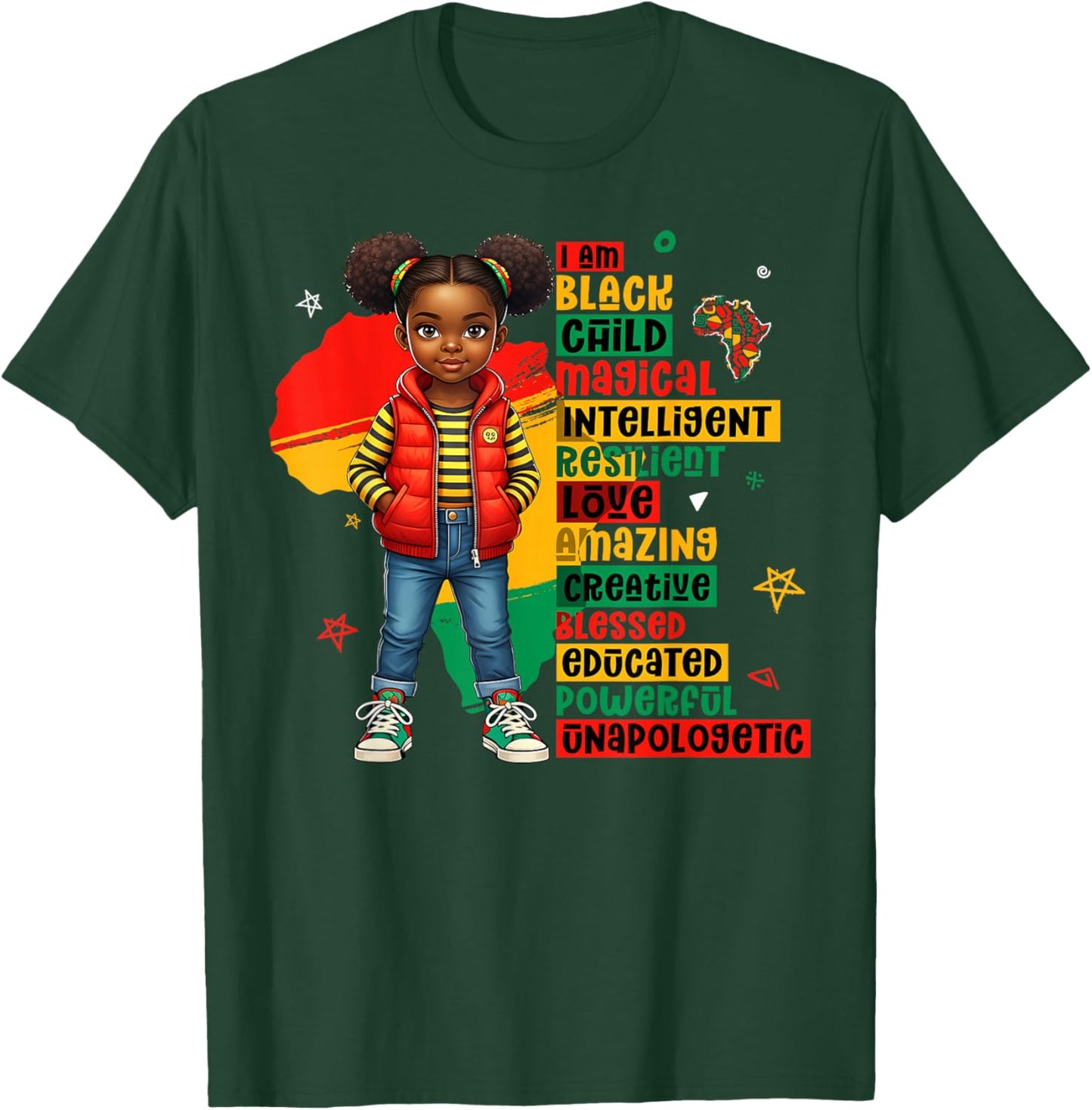 I Am Black Child Magical African Girl History Month Kids T-Shirt - T-Shirt | Forest