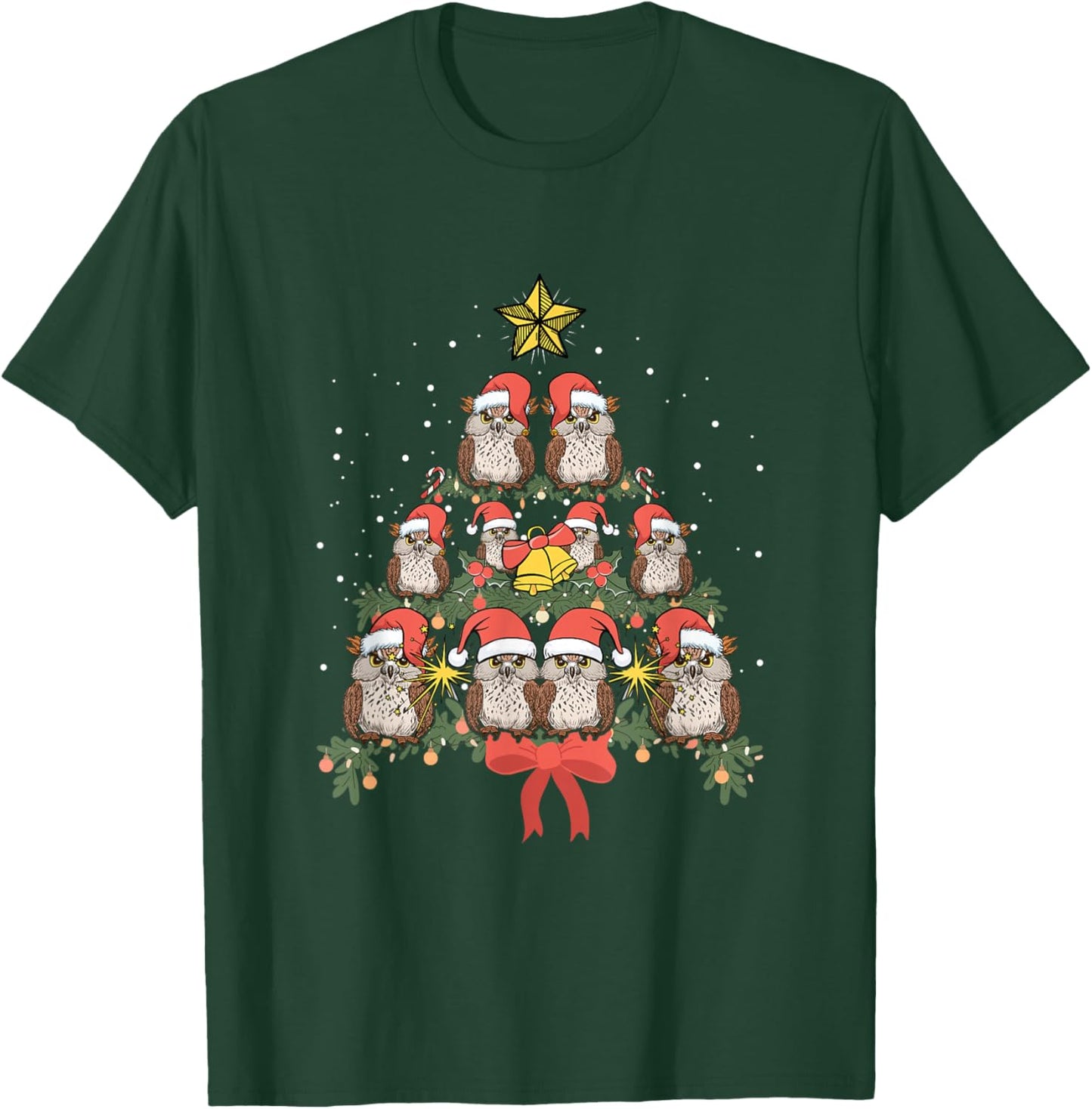 Owl Xmas Tree Ornaments Cute Bird Lover Funny Christmas Owl T-Shirt - T-Shirt | Forest