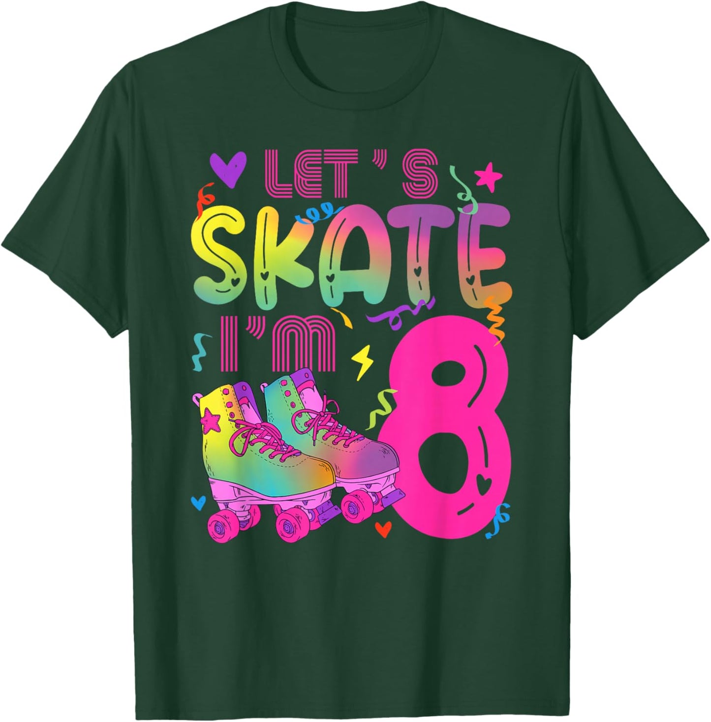 8th Roller Skate Birthday 8 Year Old Roller Skating Girl T-Shirt - T-Shirt | Forest