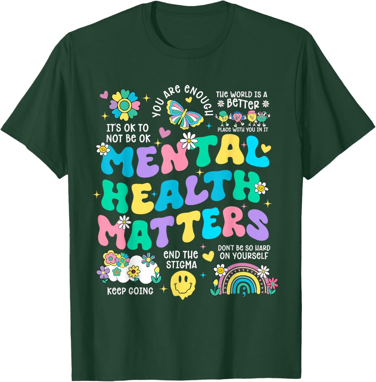 Mental Health Matters Awareness Therapy Human Brain Illness T-Shirt - T-Shirt | Forest