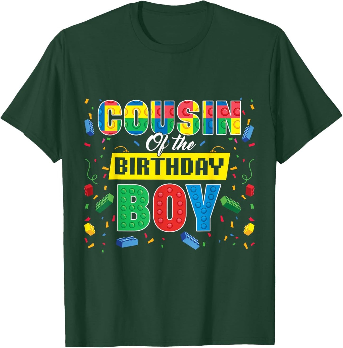 Cousin of The Birthday Boy Brick Buiilder Kids Birthday T-Shirt - T-Shirt | Forest