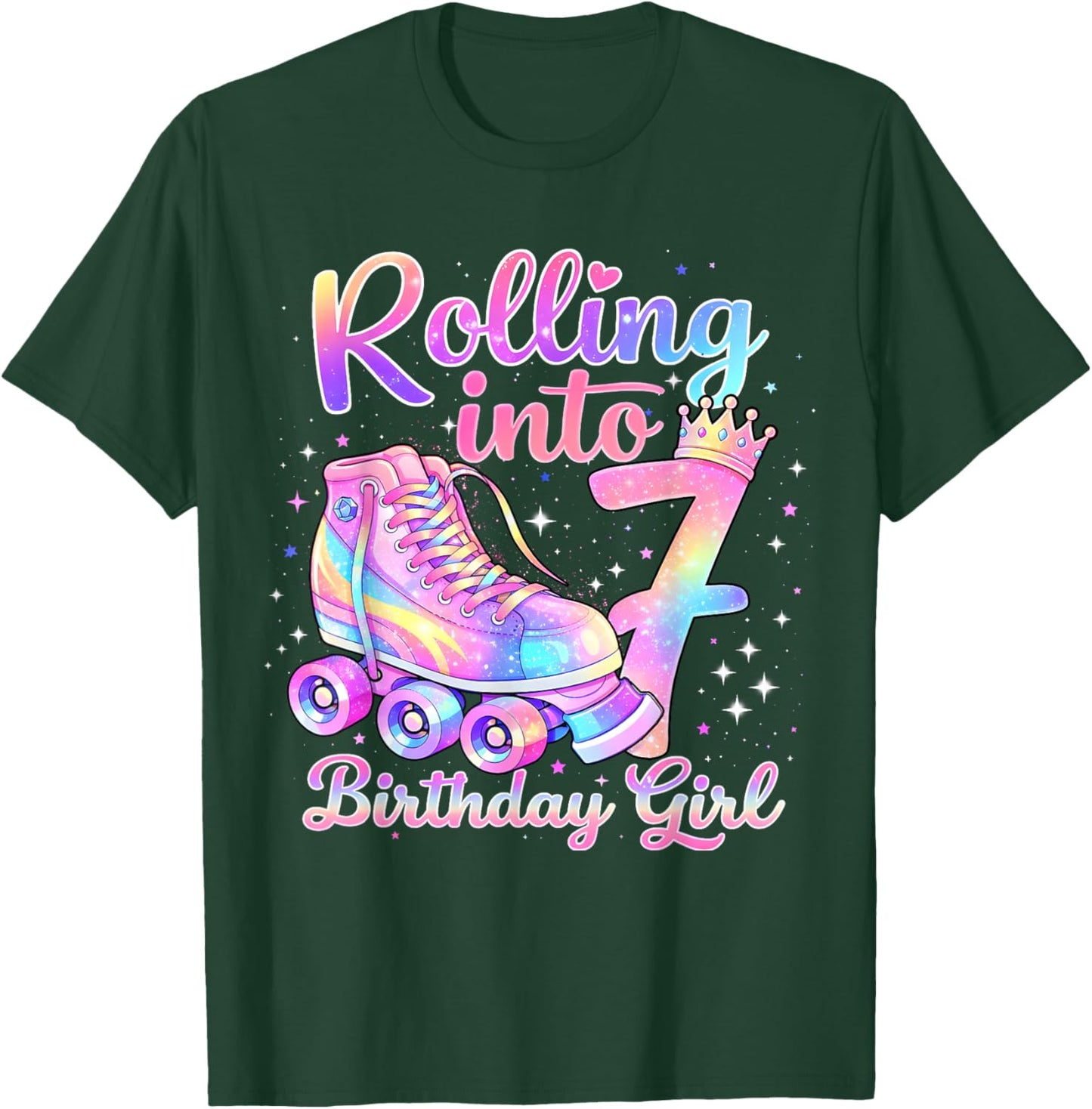 Rolling Into 7 Years Old Roller Skating Girl 7th Birthday T-Shirt - T-Shirt | Forest