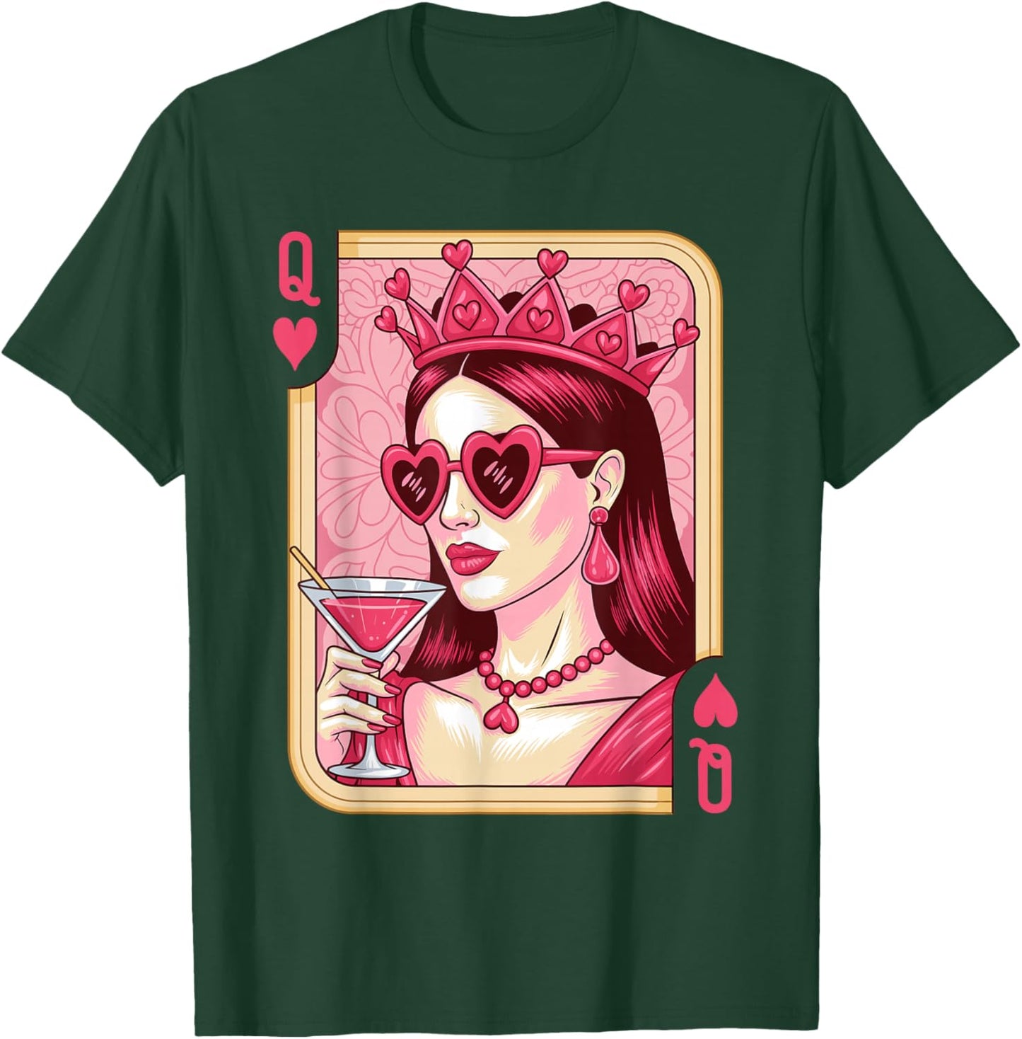 Queen of Hearts Witch Cocktail Vintage Playing Card T-Shirt - T-Shirt | Forest