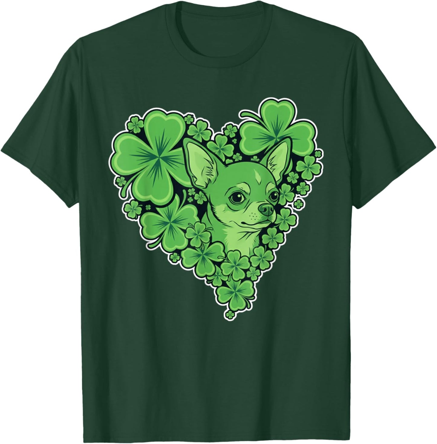 Cute Chihuahua Dog Heart Shamrock Women Men St Patricks Day T-Shirt - T-Shirt | Forest