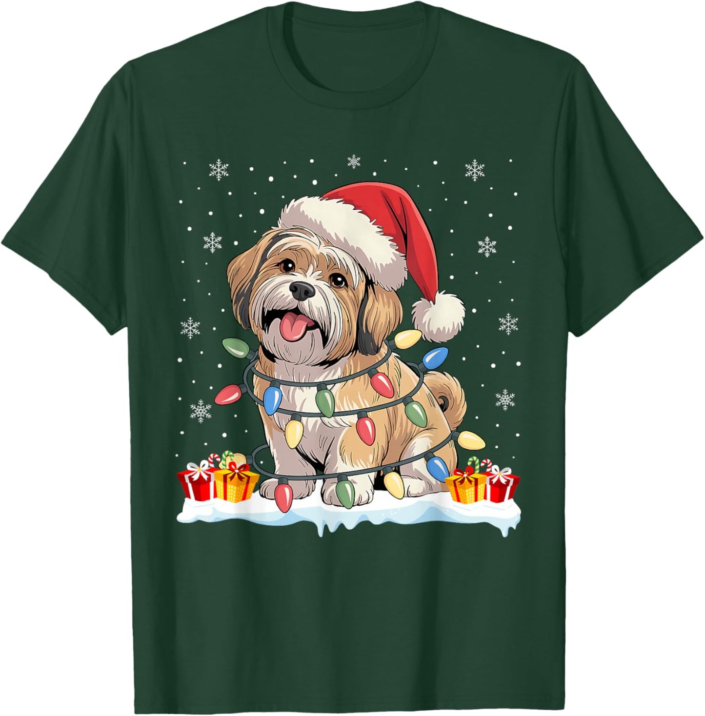 Lhasa Apso Dogs Tree Light Christmas Sweater Pet Dog Xmas T-Shirt - T-Shirt | Forest