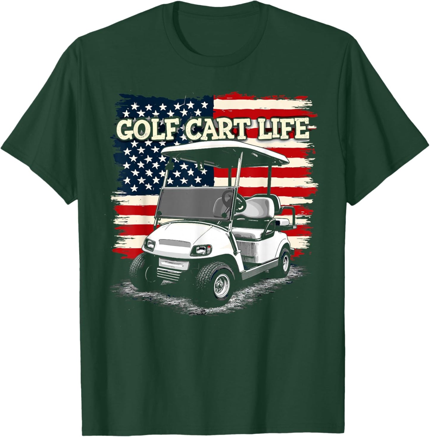 Golf Cart Life US Flag Golfing Golfer Girl Male Golf Player T-Shirt - T-Shirt | Forest