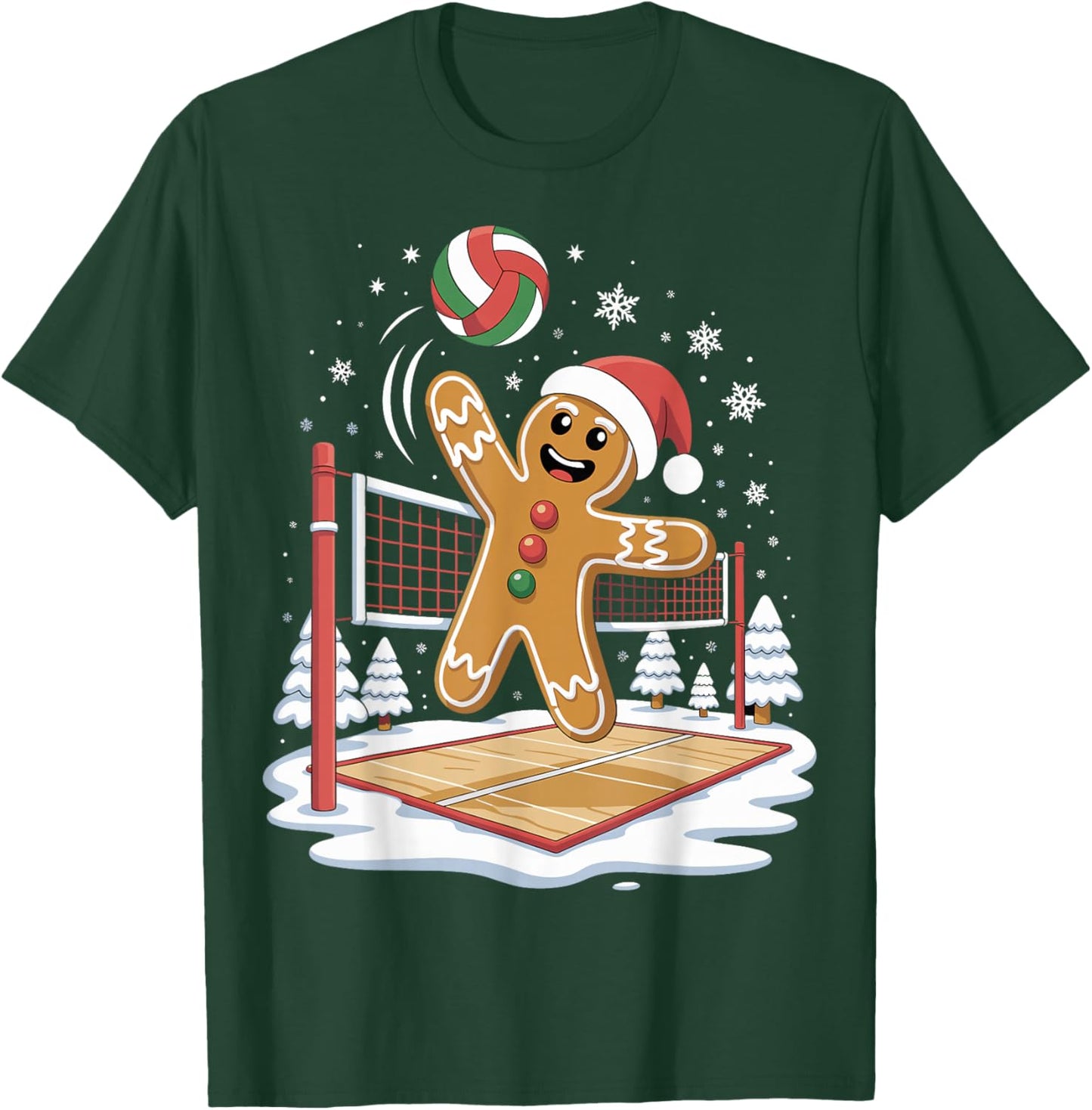 Funny Gingerbread Volleyball Player Christmas T-Shirt - T-Shirt | Forest