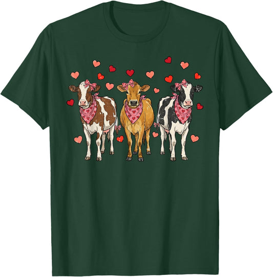 Valentine Cow Coquette Bow Bandana Hearts Girl Women T-Shirt - T-Shirt | Forest