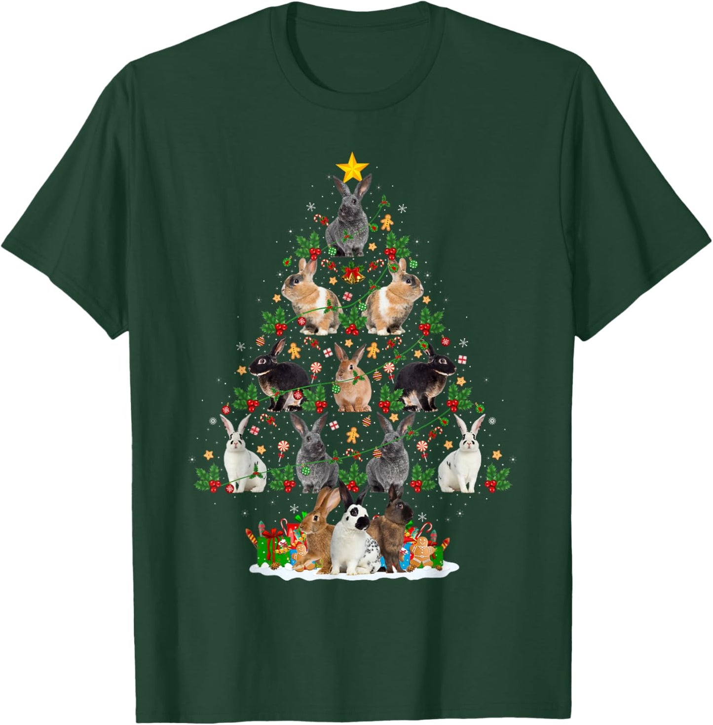 Bunny Rabbit Christmas Tree Lights Decor Pet Animals Xmas T-Shirt - T-Shirt | Forest