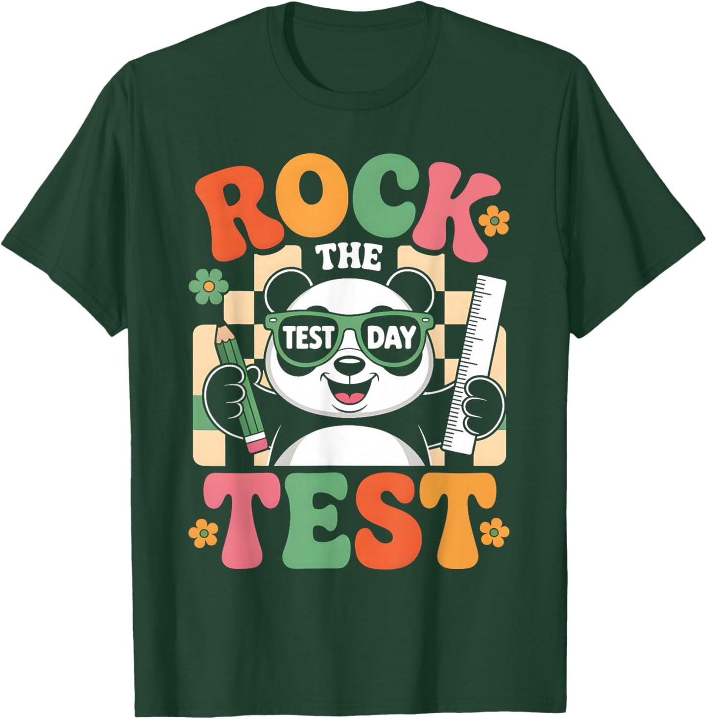 Rock The Test Day Fun Panda Exam Cheer Funny School Teacher T-Shirt - T-Shirt | Forest