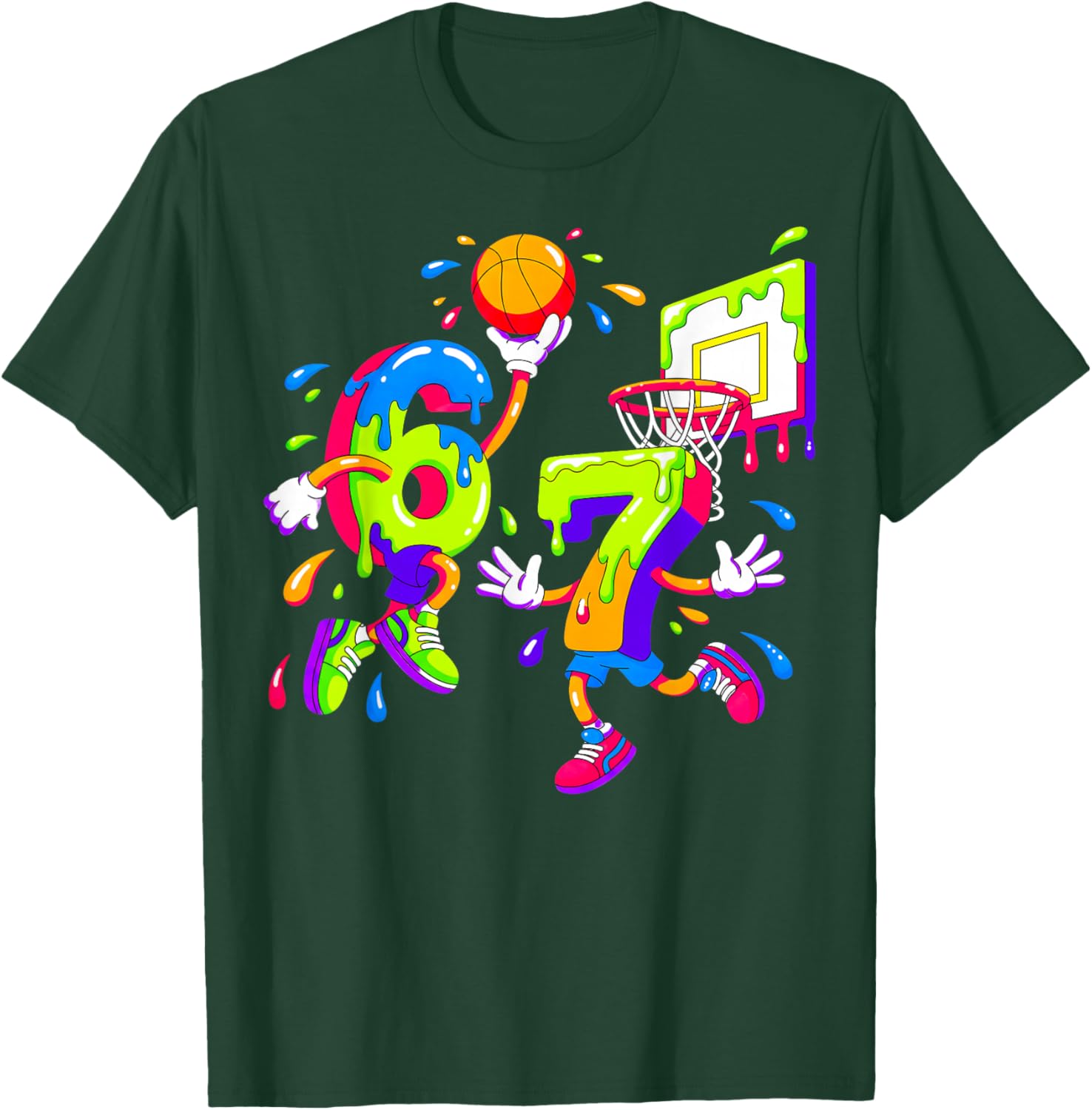 67 Basketball Drip Meme Gen Alpha Funny Number Design T-Shirt - T-Shirt | Forest