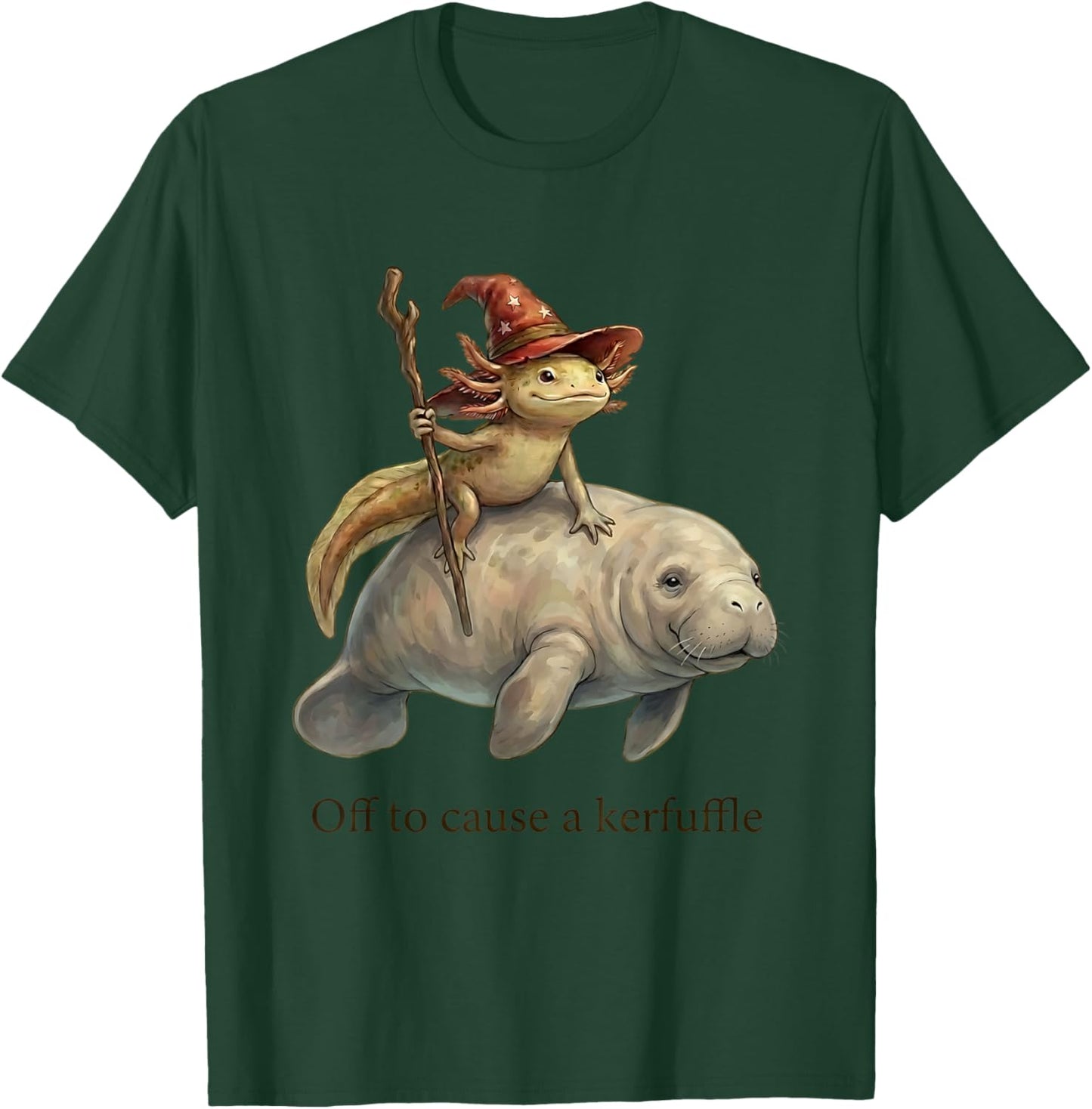 Axolotl Wizard Manatee Fish Off to Cause A Kerfuffle Funny T-Shirt - T-Shirt | Forest