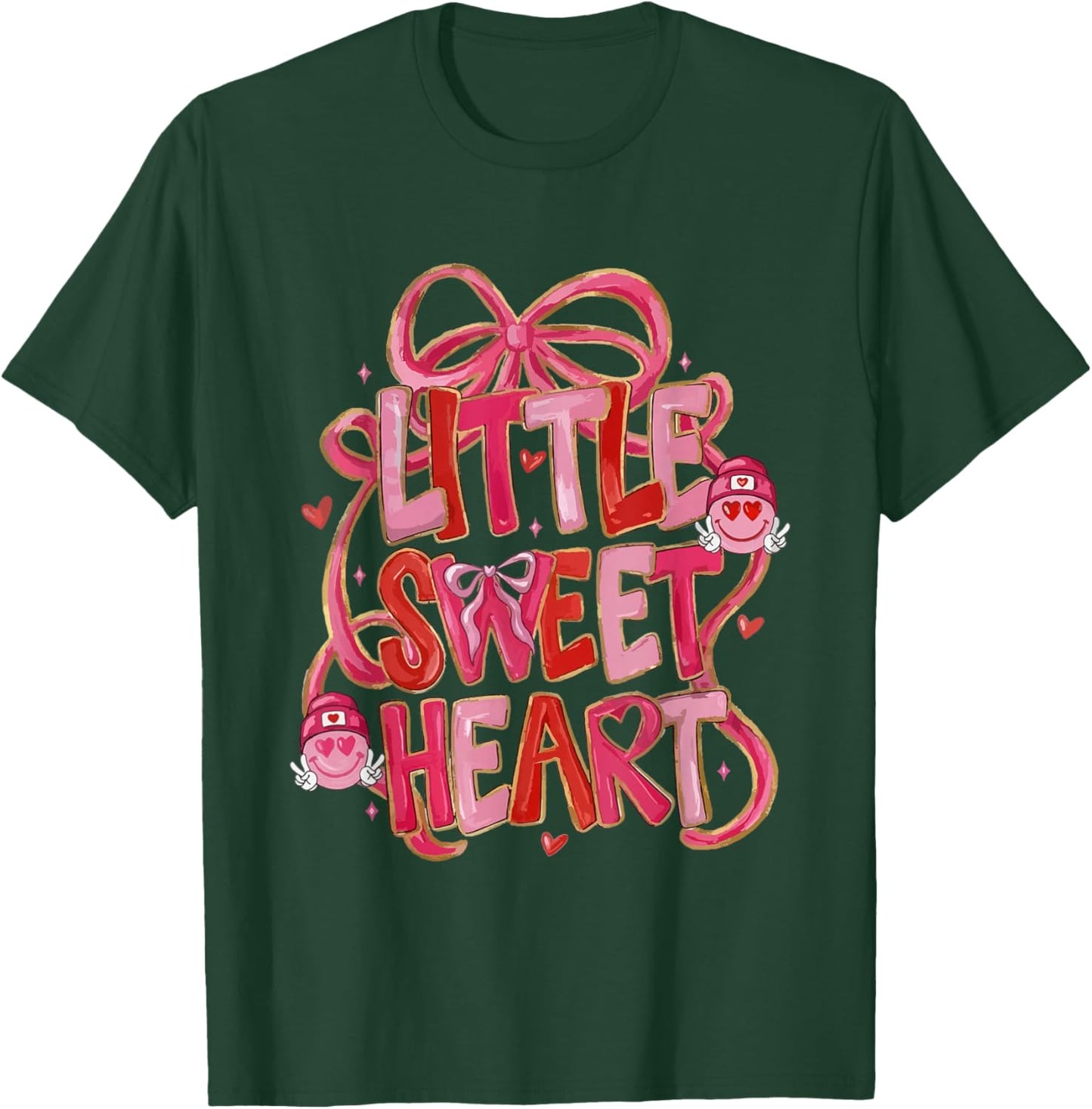 Coquette Bow Little Sweetheart Valentine Girly Love XOXO T-Shirt - T-Shirt | Forest