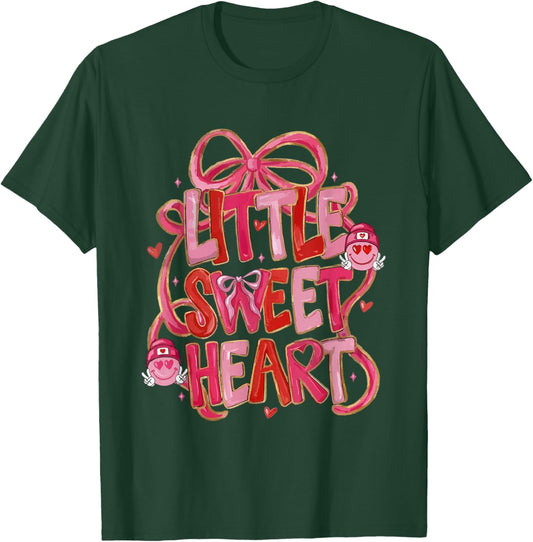 Coquette Bow Little Sweetheart Valentine Girly Love XOXO T-Shirt - T-Shirt | Forest