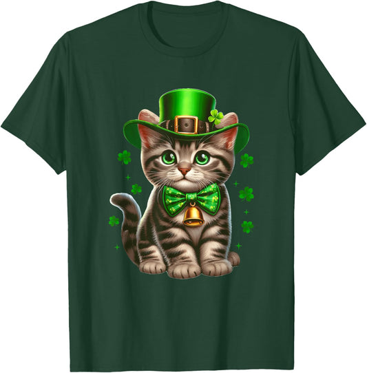 Cute Cat St Patricks Day Clover Cat Mom Irish Lucky Shamrock T-Shirt - T-Shirt | Forest