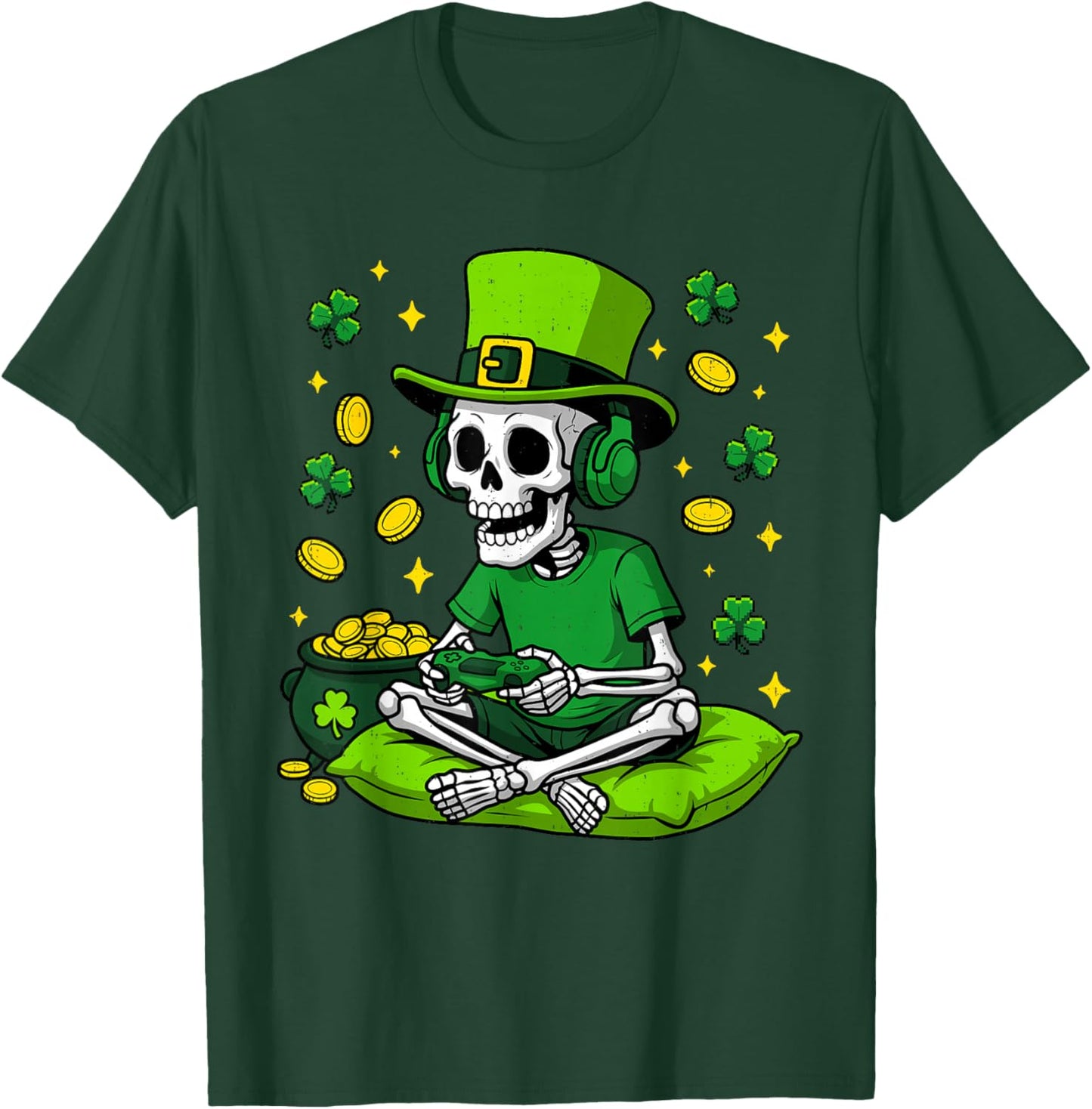 Boys St Patricks Day Irish Gamer Video Game Gaming Youth Kid T-Shirt - T-Shirt | Forest
