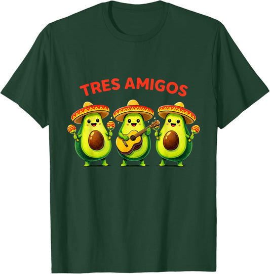 Funny Tres Amigos Avocados Sombrero Guitar Maracas T-Shirt - T-Shirt | Forest