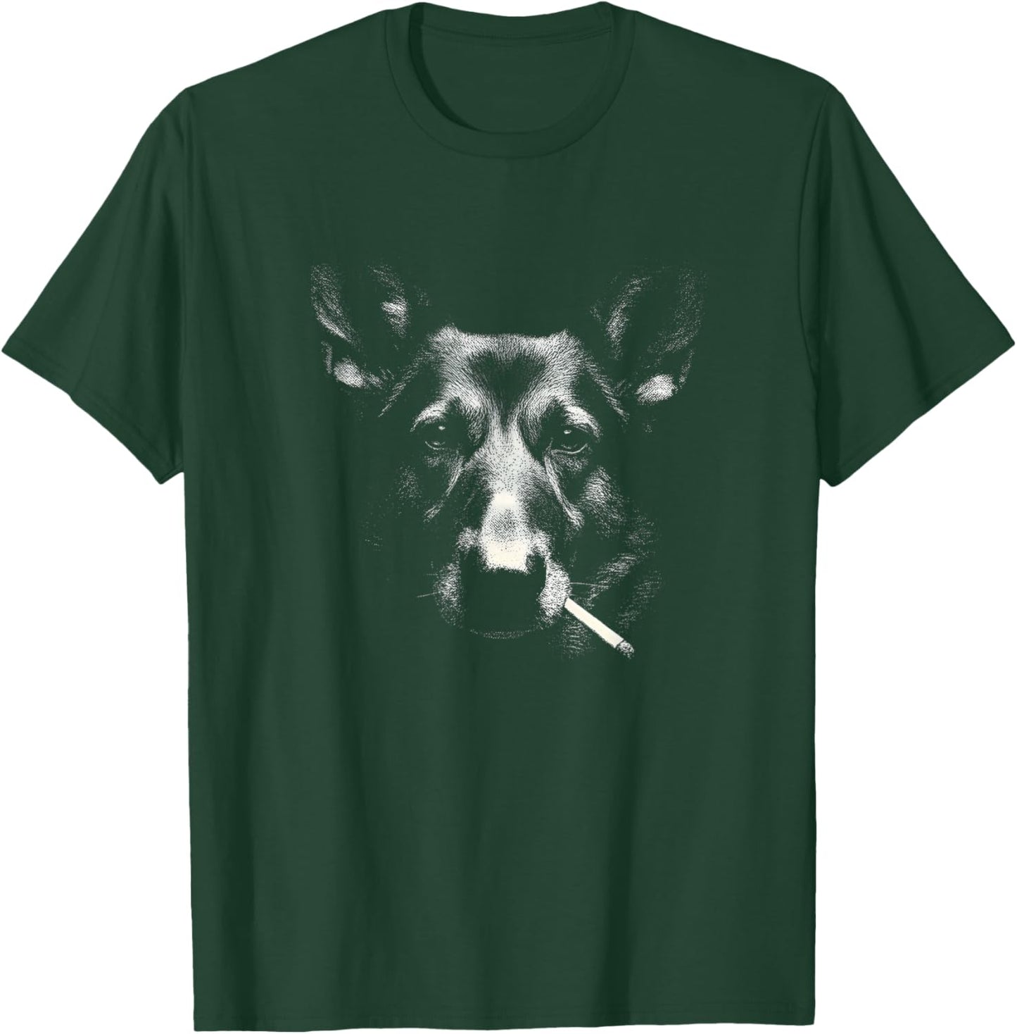 German Shepherd Smoking Dog Dark Portrait T-Shirt - T-Shirt | Forest