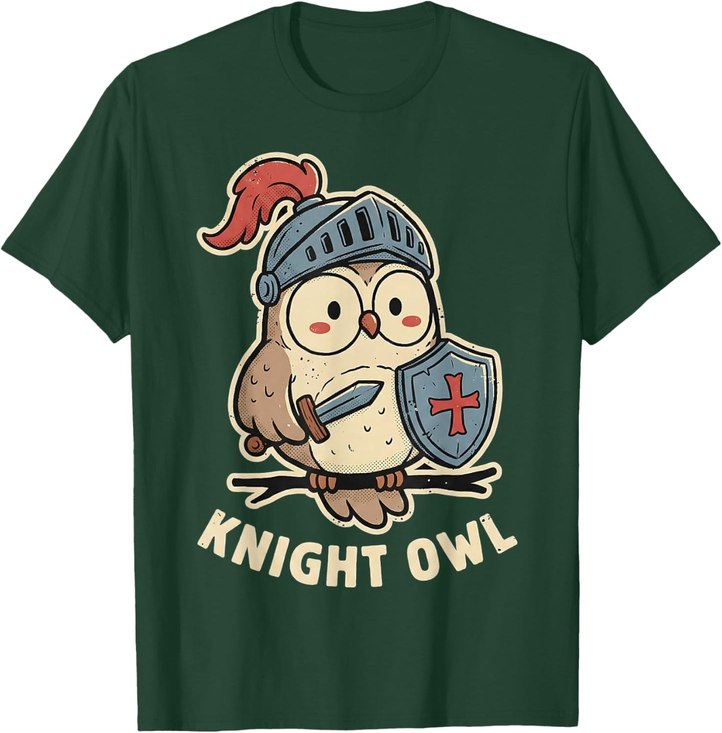 Knight Owl Funny Medieval Pun Joke Cute Graphic T-Shirt - T-Shirt | Forest