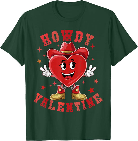 Howdy Valentine Hearts with Hat Valentines Day for Boys Girl T-Shirt - T-Shirt | Forest