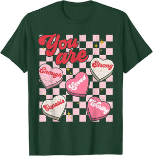 You are Enough Teacher Vintage Valentine Candy Heart Love T-Shirt - T-Shirt | Forest
