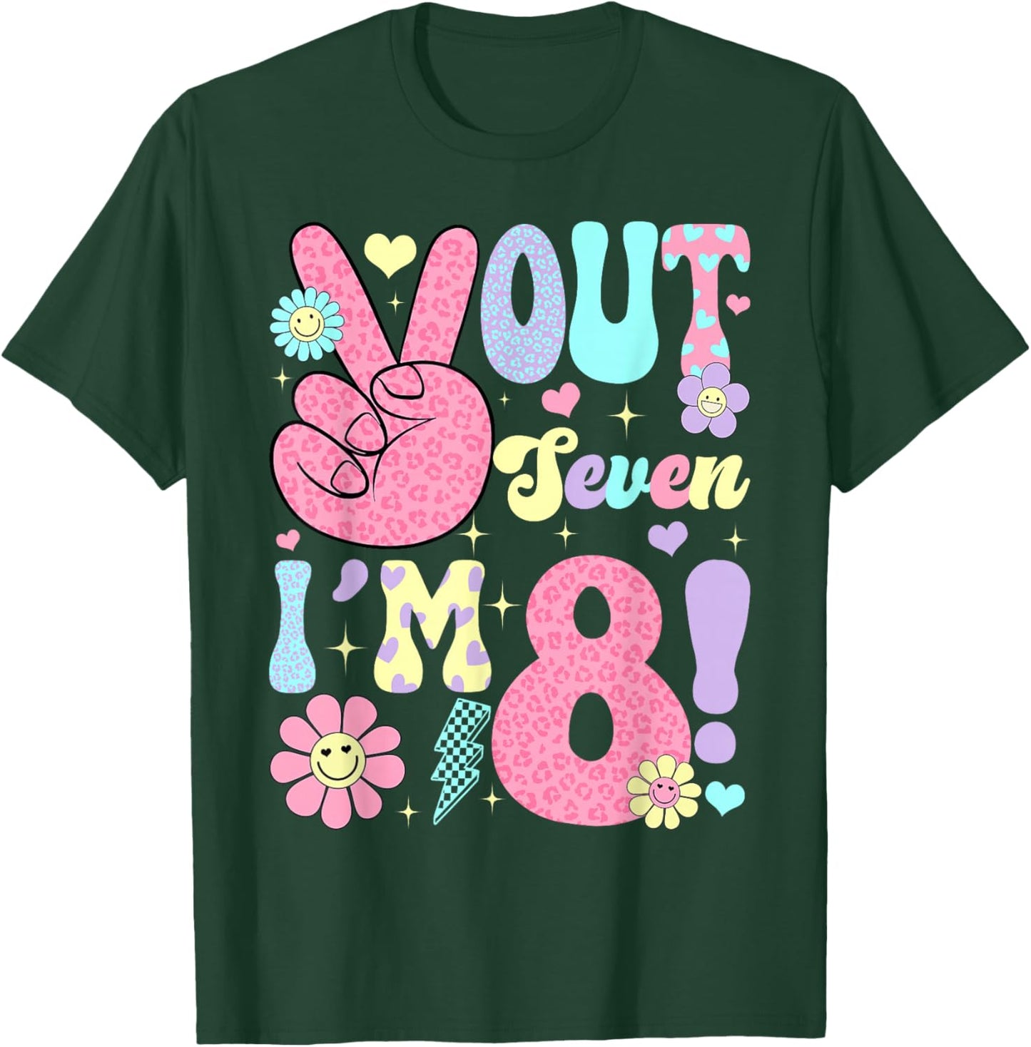 Groovy Peace Out Seven I'm 8 Years Old 8th Birthday Girls Ki T-Shirt - T-Shirt | Forest