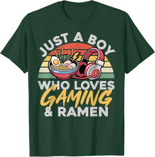Gaming Just A Boy Who Loves Gaming and Ramen Retro Gamer T-Shirt - T-Shirt | Forest