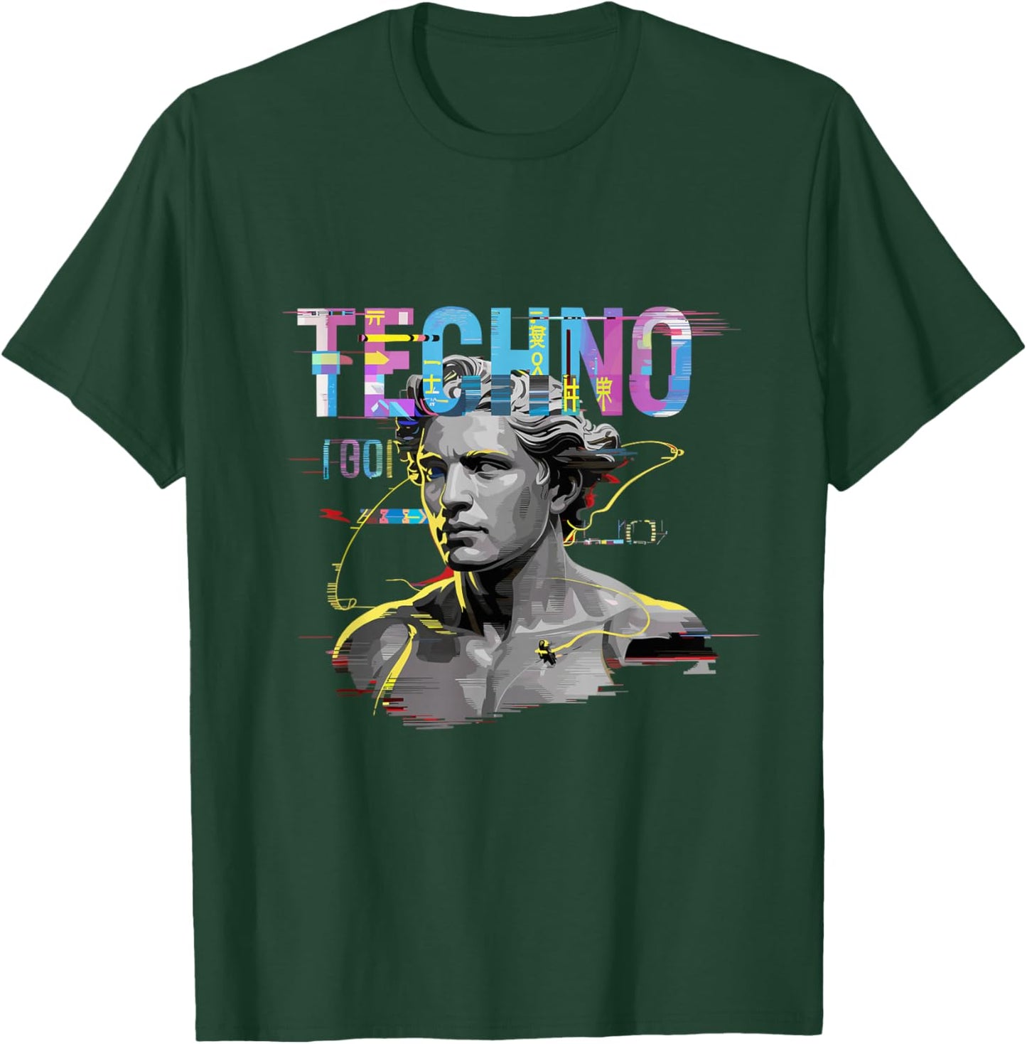 Futuristic Techno Statue Glitch Raver DJ Festival T-Shirt - T-Shirt | Forest