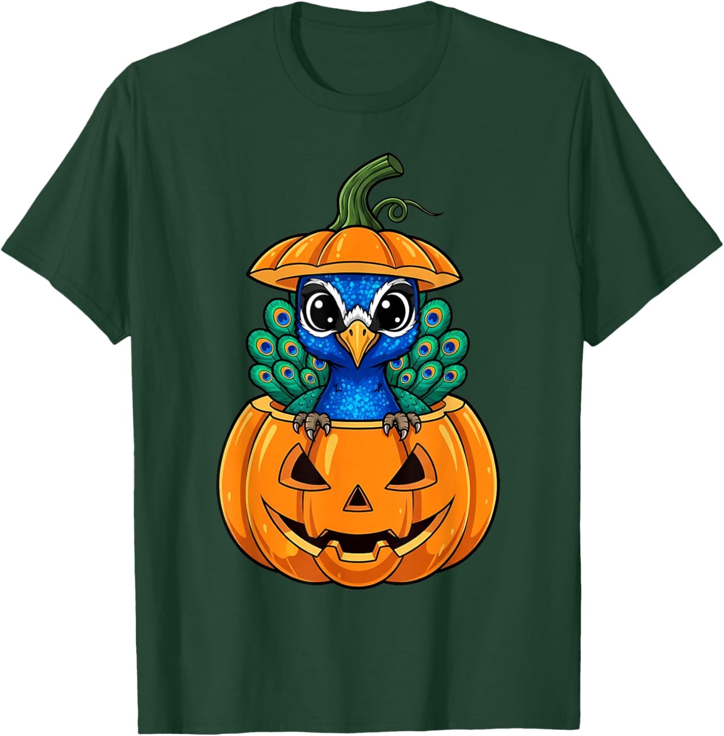 Peacock in Jack-o'-Lantern Pumpkin Halloween T-Shirt - T-Shirt | Forest