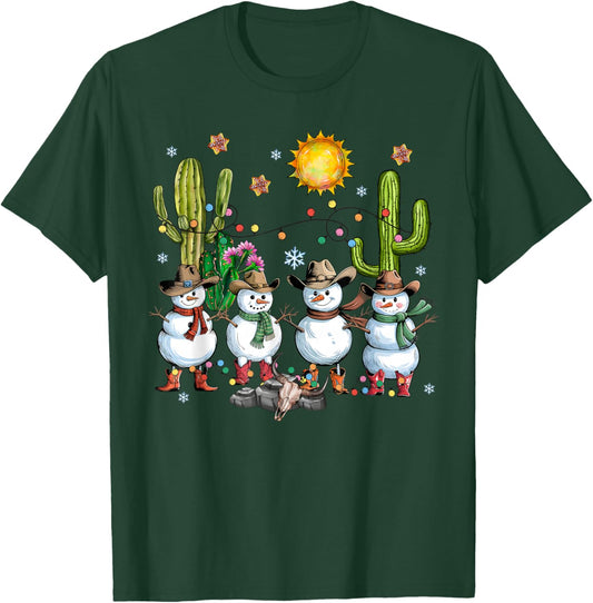 Snowman Cowboy Christmas Howdy Western Xmas Lights Boys Kids T-Shirt - T-Shirt | Forest