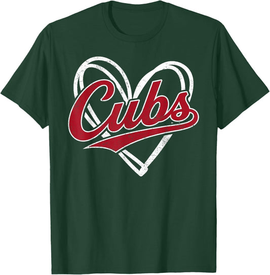 Vintage Cubs Heart Gifts Women Boy Girl Kid T-Shirt - T-Shirt | Forest