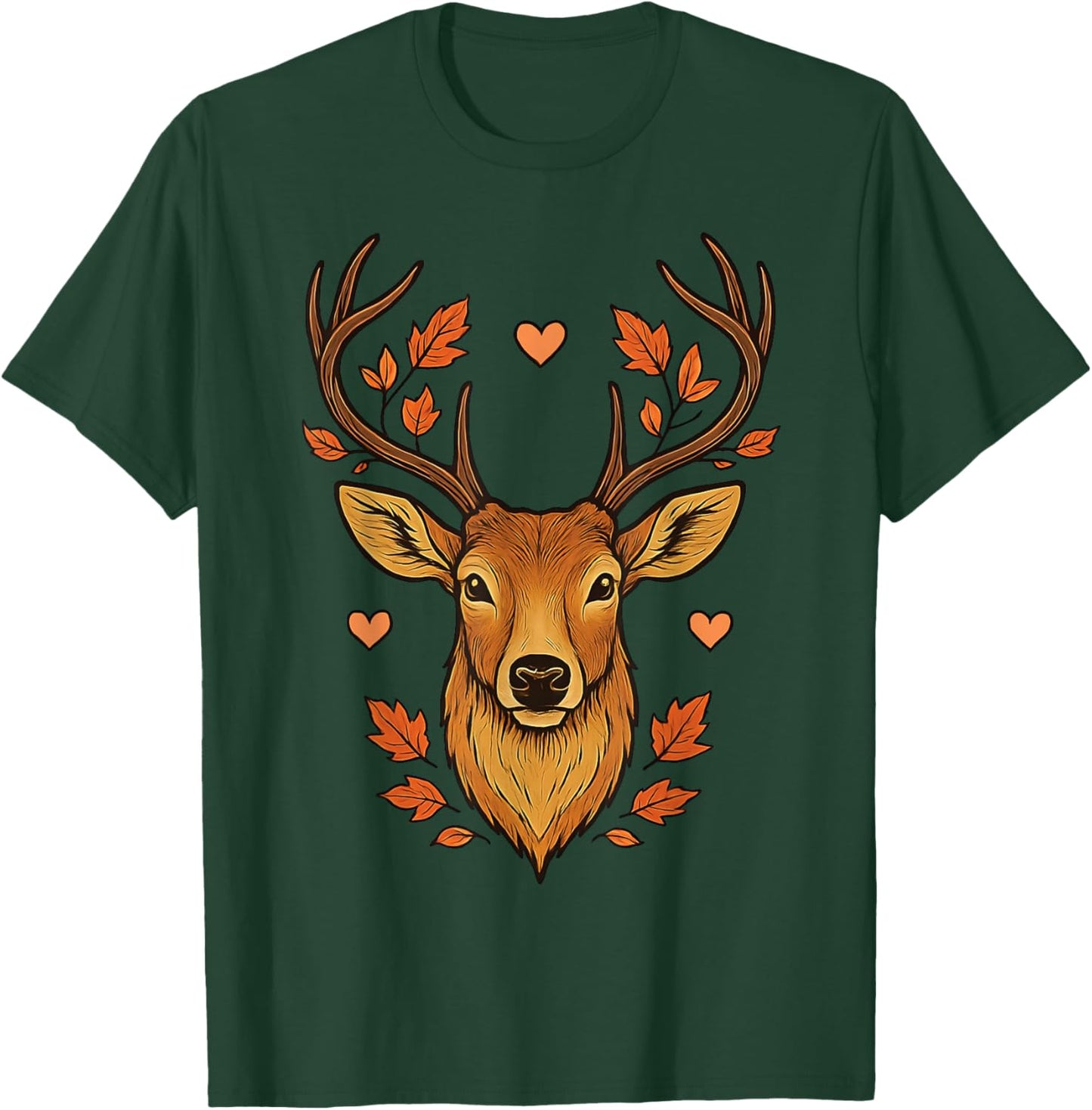 Cool Fall Floral Whitetail Deer Graphic T-Shirt - T-Shirt | Forest