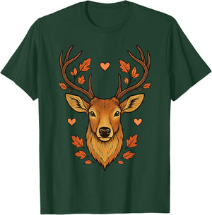 Cool Fall Floral Whitetail Deer Graphic T-Shirt - T-Shirt | Forest