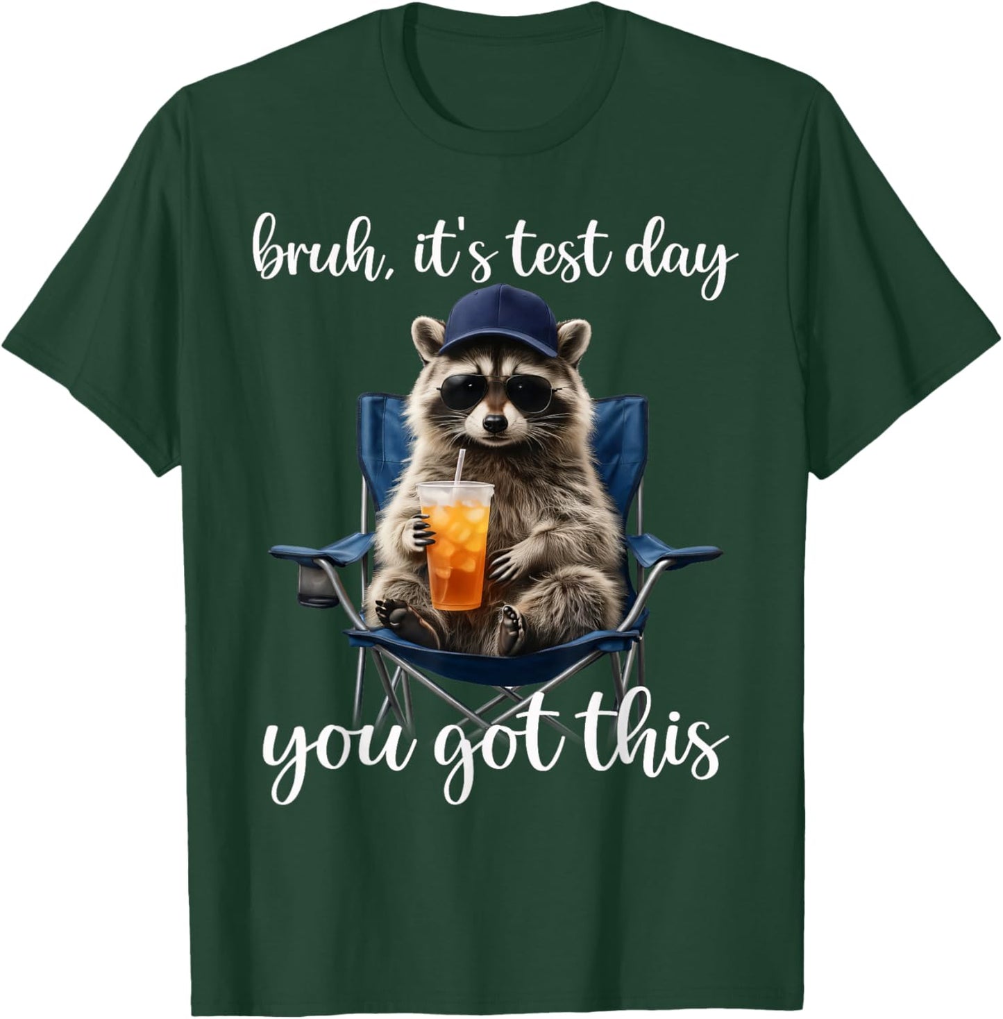 Funny Raccoon Bruh Its Test Day You Got This Teacher Student T-Shirt - T-Shirt | Forest