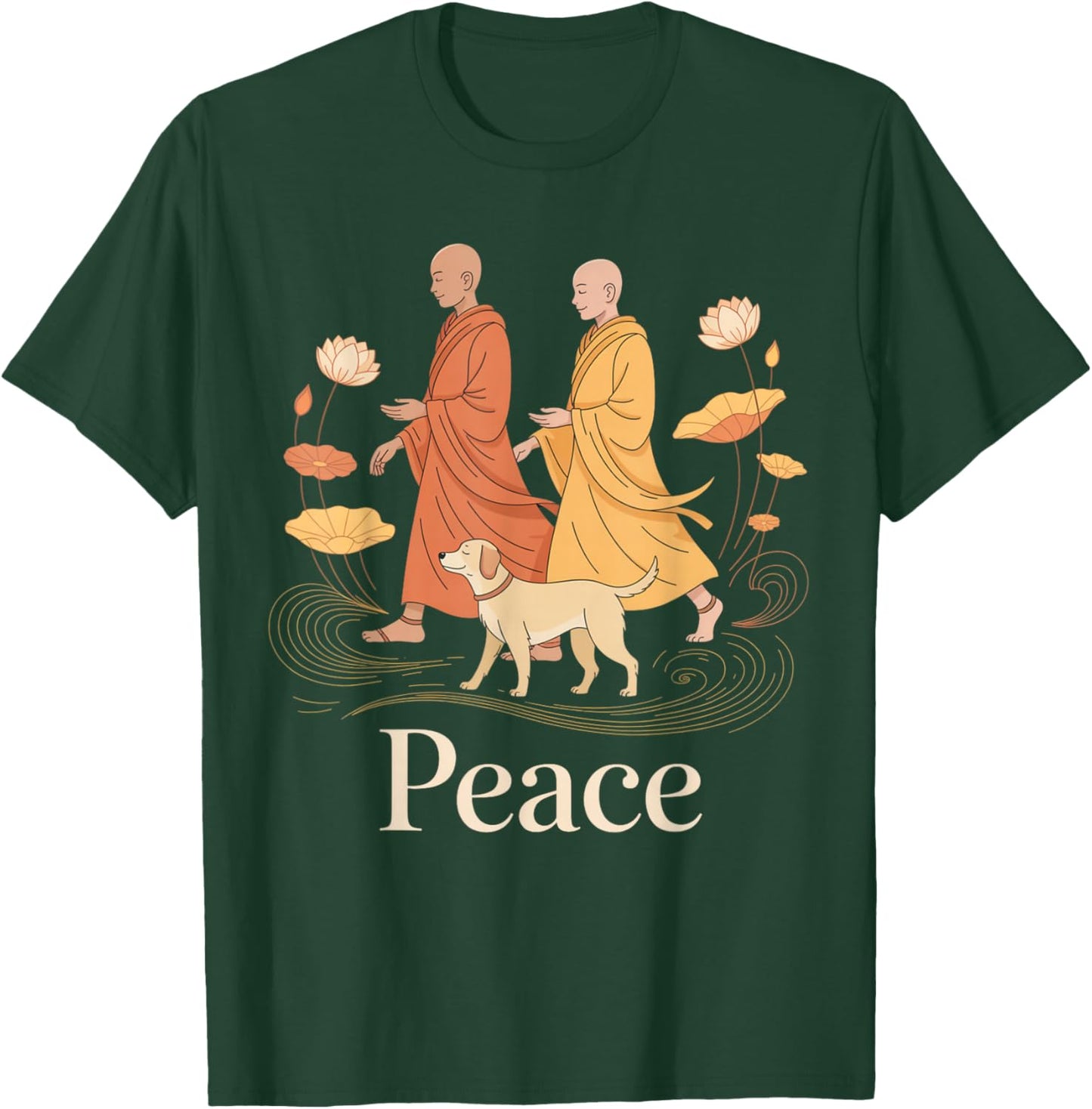 Peace Walking Monks Zen Calm Minimalist Art T-Shirt - T-Shirt | Forest