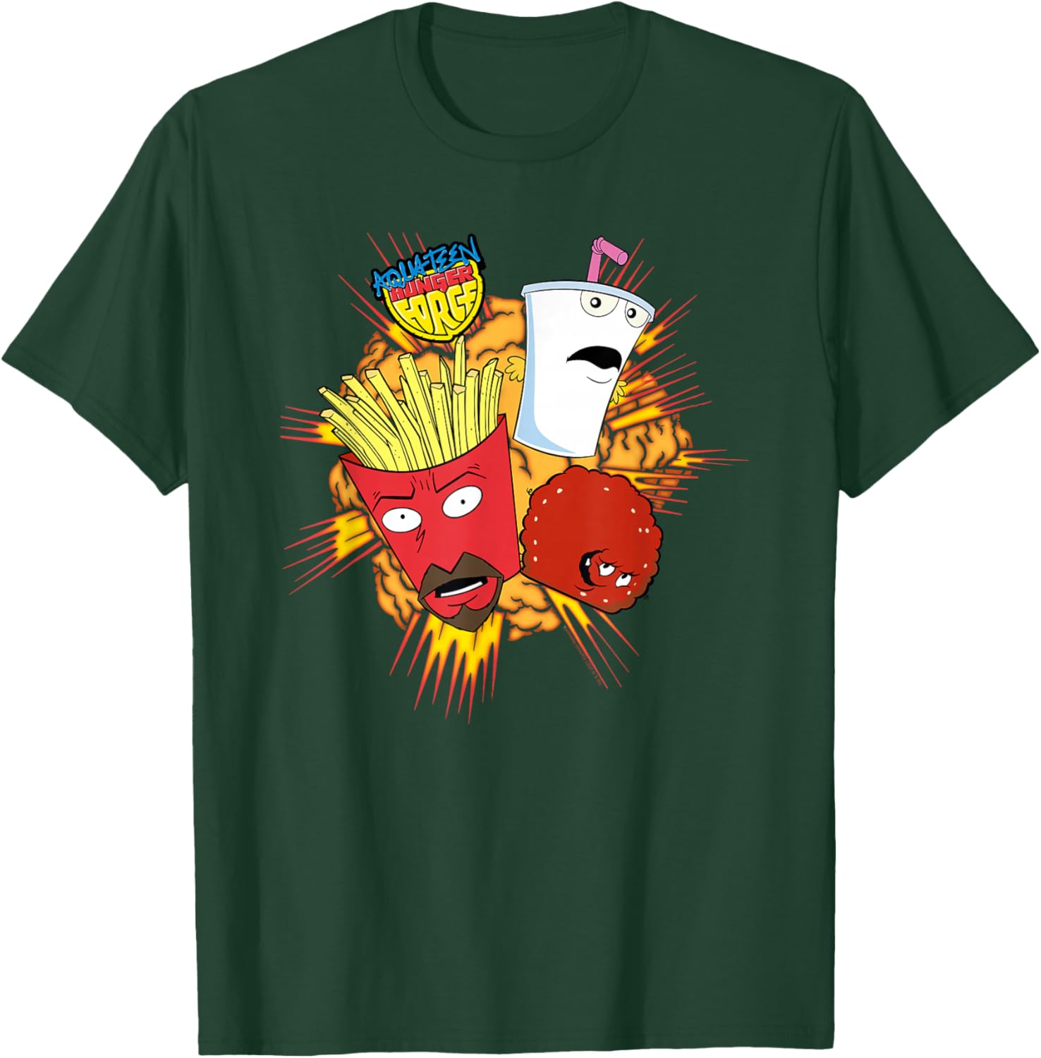 ATHF Frylock Shake Meatwad Explosion Funny Cartoon T-Shirt - T-Shirt | Forest